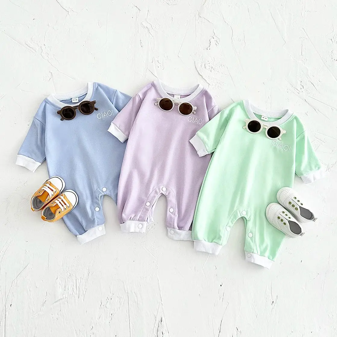 

Baby Girl Clothing Infant Romper Solid Color Sweatshirt Bodysuit Spring Newborn Baby Crawling Clothes Buttons Cotton Jumpsuits