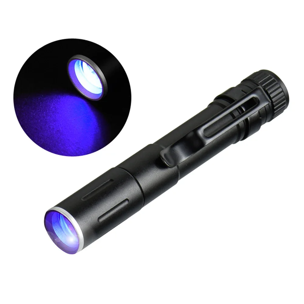 395nm LED Flashlight Portable Zoomable UV Penlight with Clip Mini Black Light Ultraviolet Torch Pet Stain Detection Medical Lamp