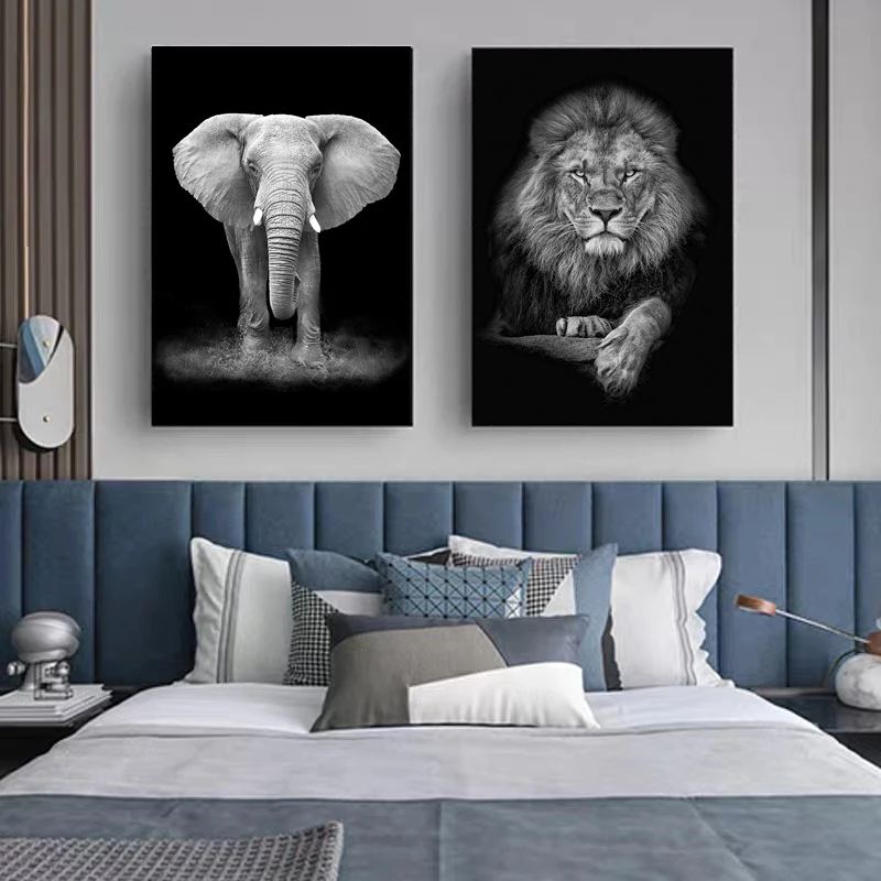 

Black and White Wall Art for Home Decoration, Canvas Painting, Photo Image, Lion, Elephant, Giraffe, Living Room