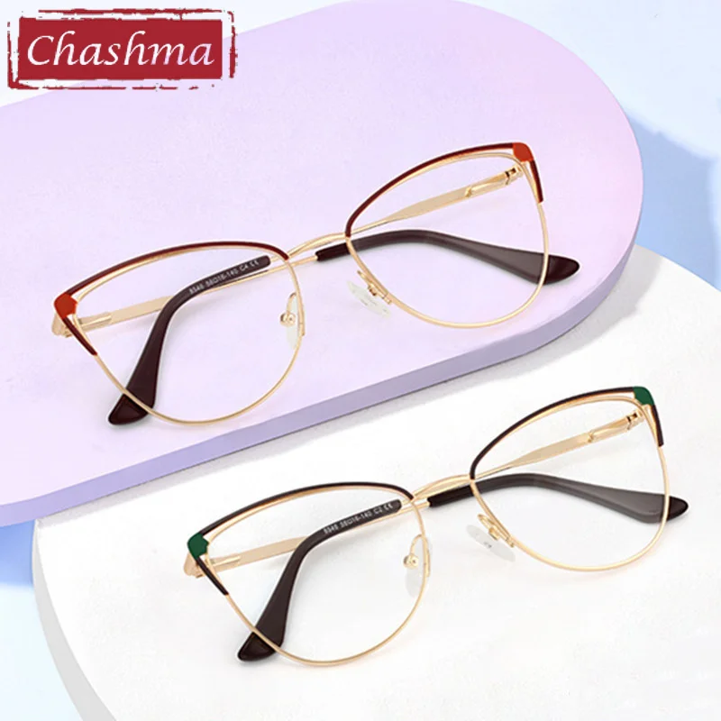 Chashma Prescription Glasses Cat Eye Optical Eyewear Spring Hinge Women Eyeglasses Frames Anti Blue Light Crystal Spectacles