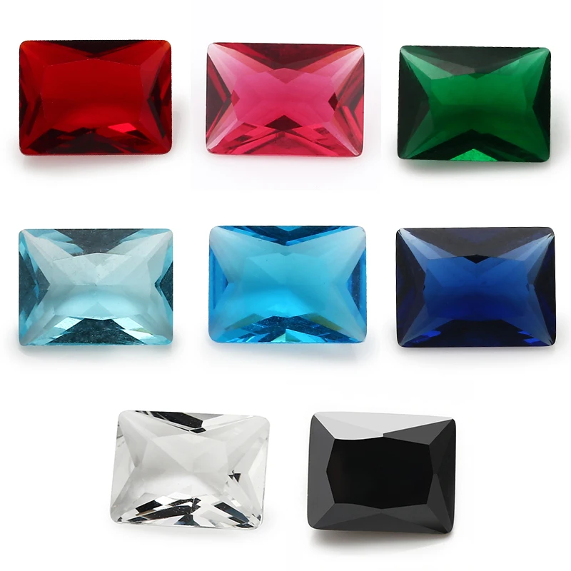 Size 2x3mm~9x11mm Rectangle Shape Loose Glass Stone Synthetic Gems Rose Red Sea Blue Green Black Garnet