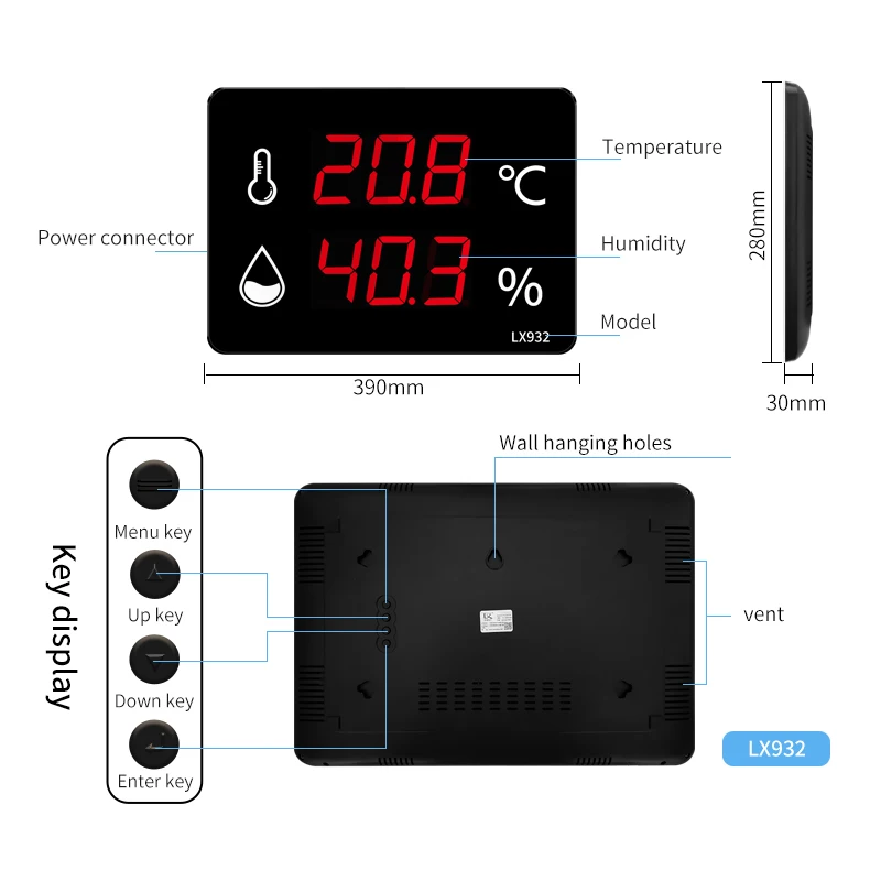 thermometer digital indoor outdoor large screen hygrometer wall Temperature humidity Meter sensor for sauna room with home tools