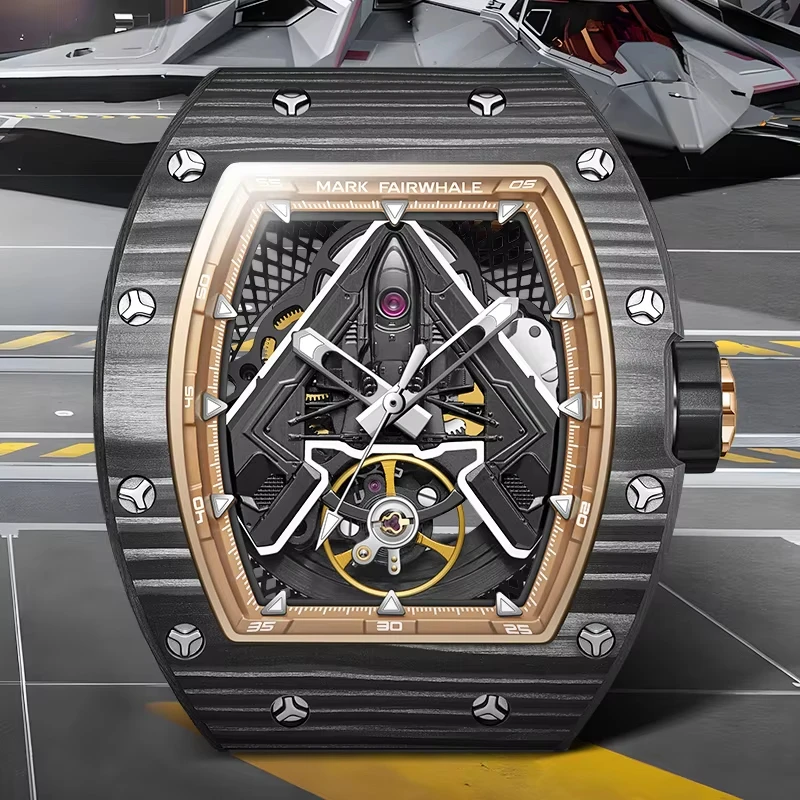 Mark Fairwhale Brand Sports Mechanical Watches Mens Fashion Rubber Strap Luxury Tonneau Automatic Tourbillon Watches For Men