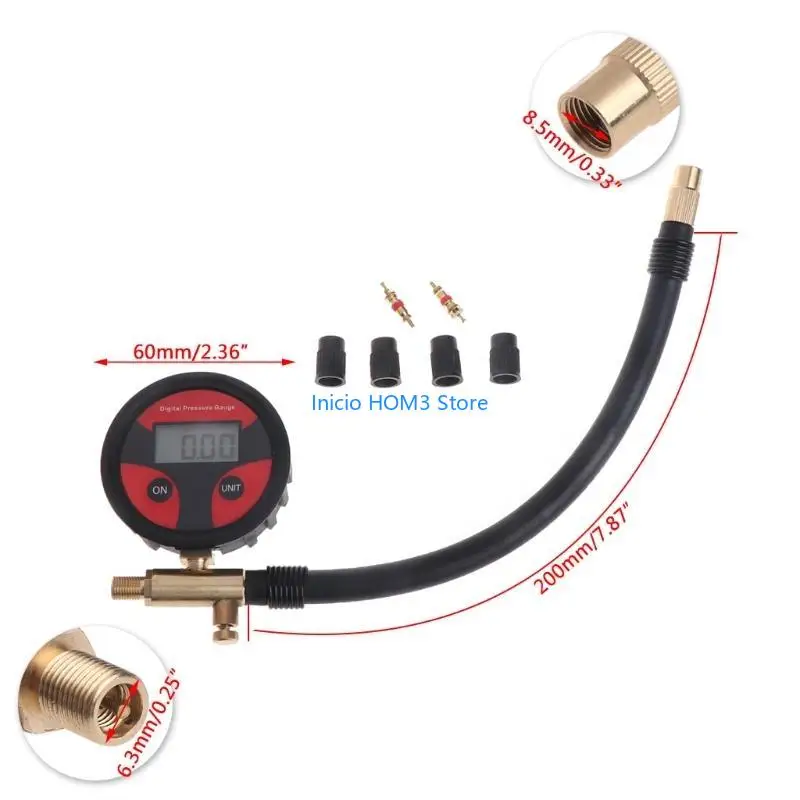 A5YD 0-200PPSI الإطارات الرقمية الإطارات الإطارات مقياس ضغط الهواء LCD لشراح السيارات