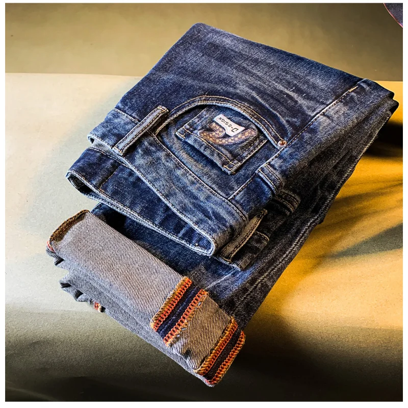 

High-end men's jeans, trendy men's clothing, stretch denim, new style for autumn 2025, casual blue pants
