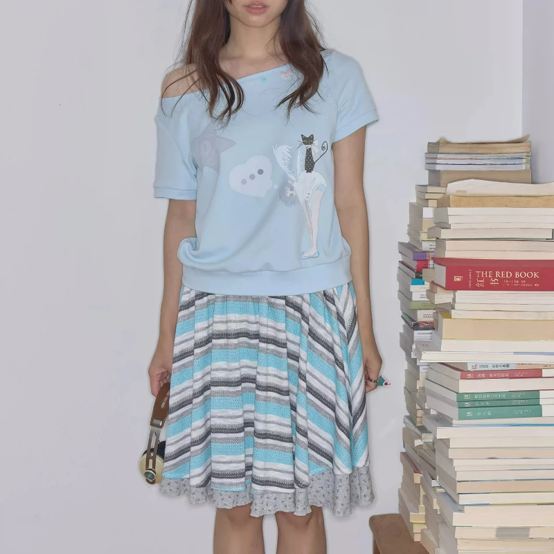 Original Design Two-color Striped Women's Knitted Skirt 2026 New Sweet Loose Double-layer Versatile Age-reducing Skirts Ladies