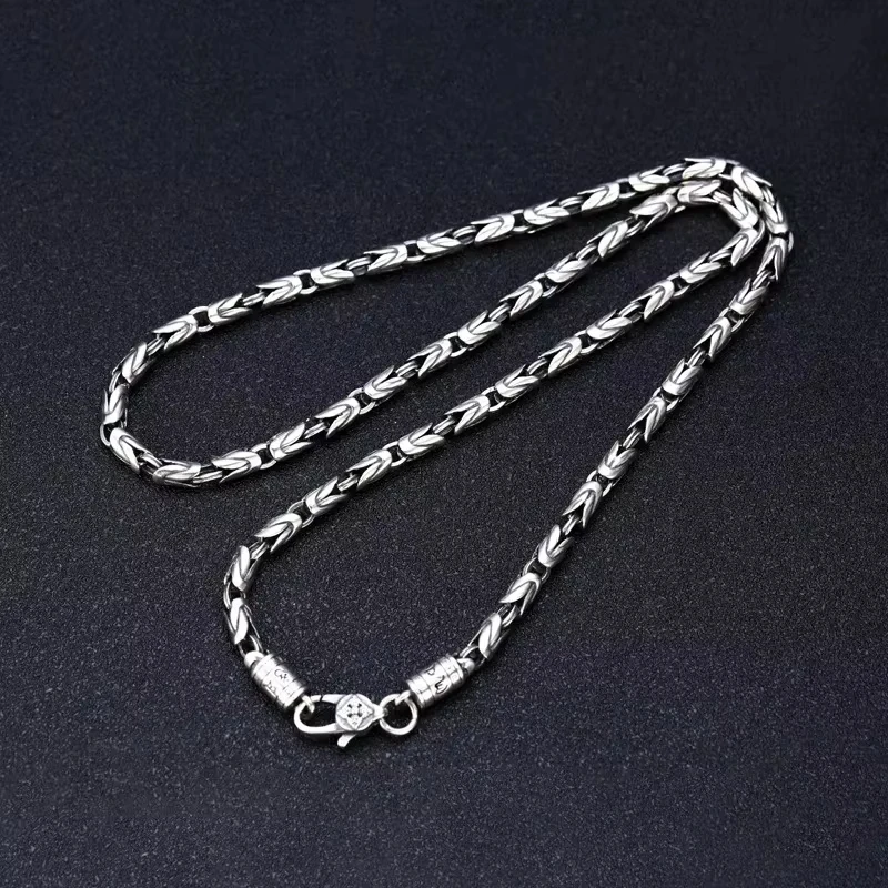 New Fashion 100% Pure S925 Silver Jewelry Retro 6MM Thick Six-Character Mantra Trendy Personality Man Necklaces