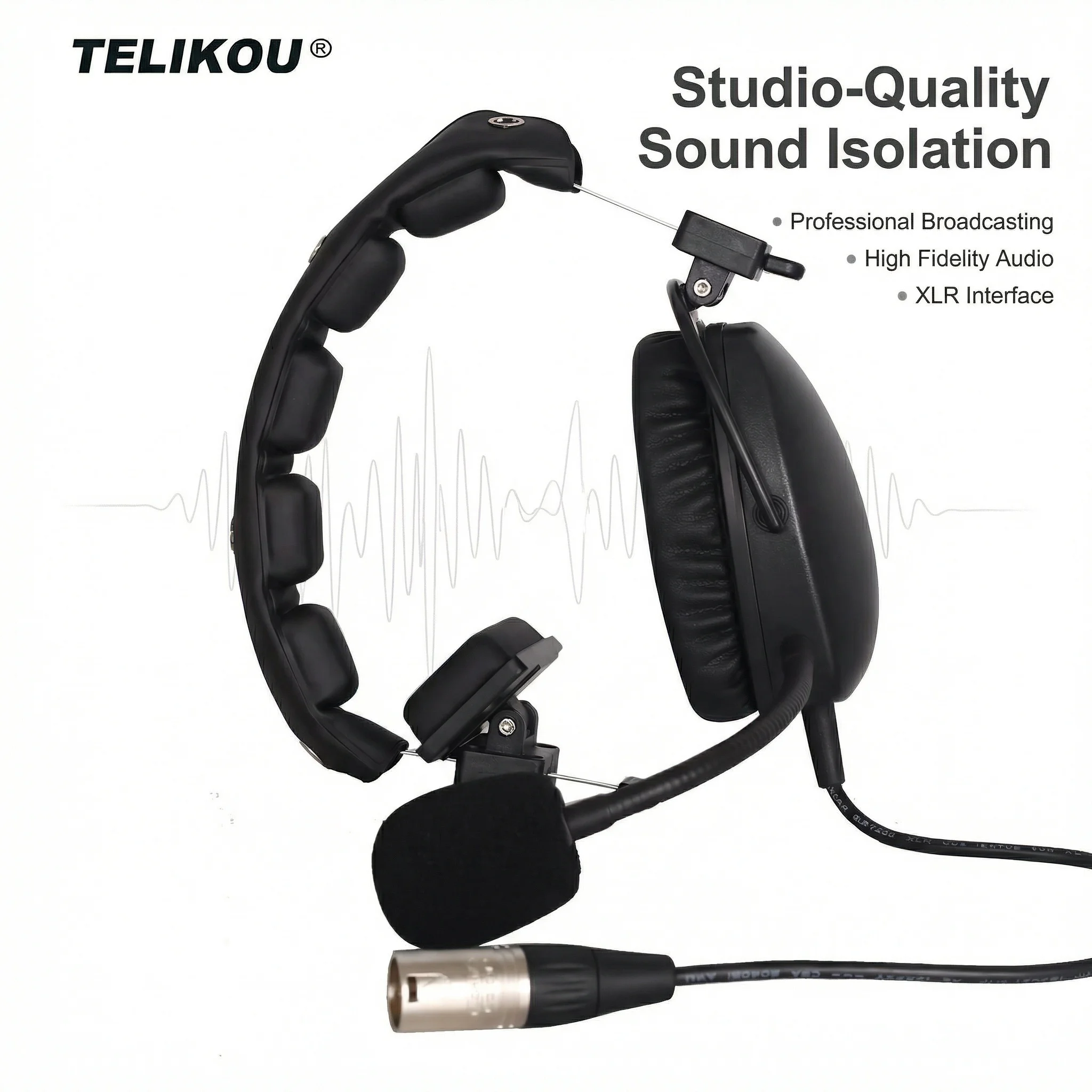 TELIKOU HD-101 XLR 5 Pin Male Single-ear Full-Duplex Wired Intercom Headset Dynamic Micrphone System Film TV Stage Clearcom