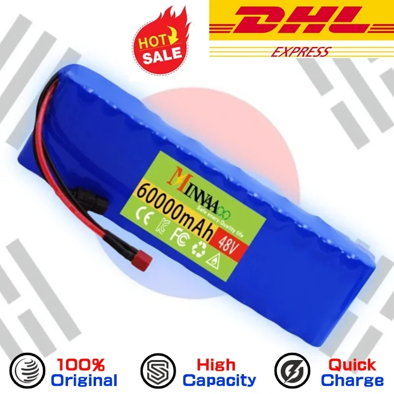 

DHL Ship 48V 60Ah 13s2p 18650 1000W 54.6mah 38000v high power battery for electric bike with BMS and XT60 charger