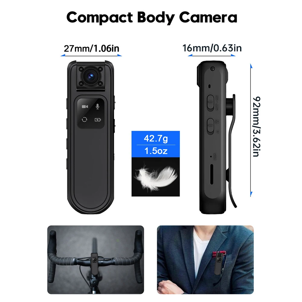 Mini kamera 2K HD WiFi 180 ° Obrotowy obiektyw Rejestrator wideo do uprawiania sportów na świeżym powietrzu Noktowizor Policyjna kamera na korpus
