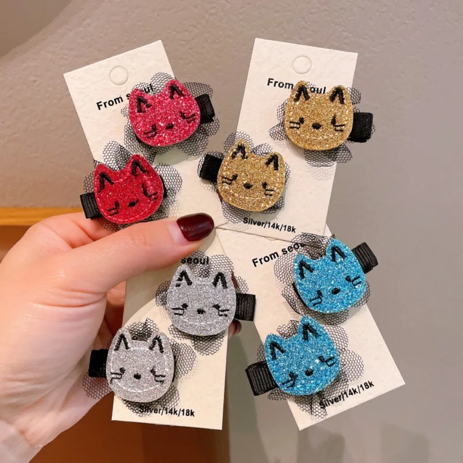 

8pcs Children Glitter Cat Hairpin Mesh Hair Accessories Children Glitter Duck Beak Clip Toddler Headgear Kitten BB Clips ZX07