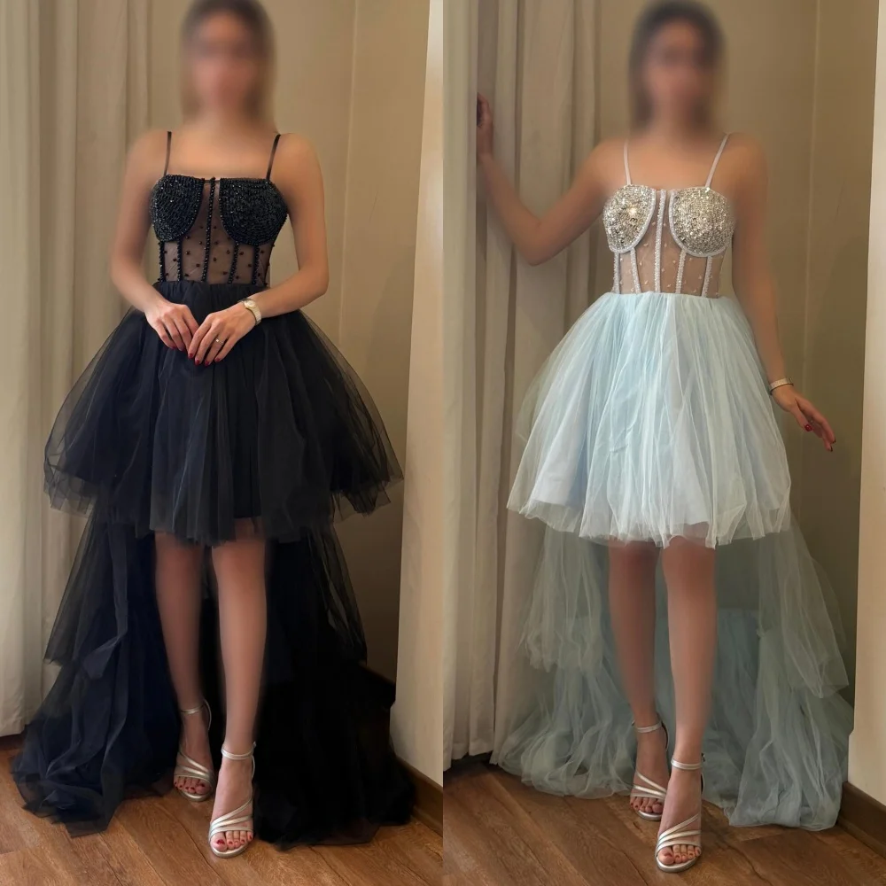 Personalizado Sexy moda tul perla lentejuelas rebordear A-line cuello cuadrado vestidos largos vestidos de ocasión a medida elegante clásico