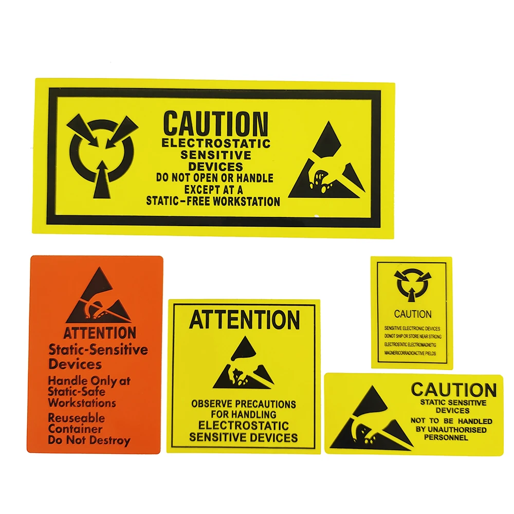 100pcs CAUTION STATIC SENSITIVE DEVICES Electronics Products Safety Warning Label Static-free Workstation Reminder Sticker