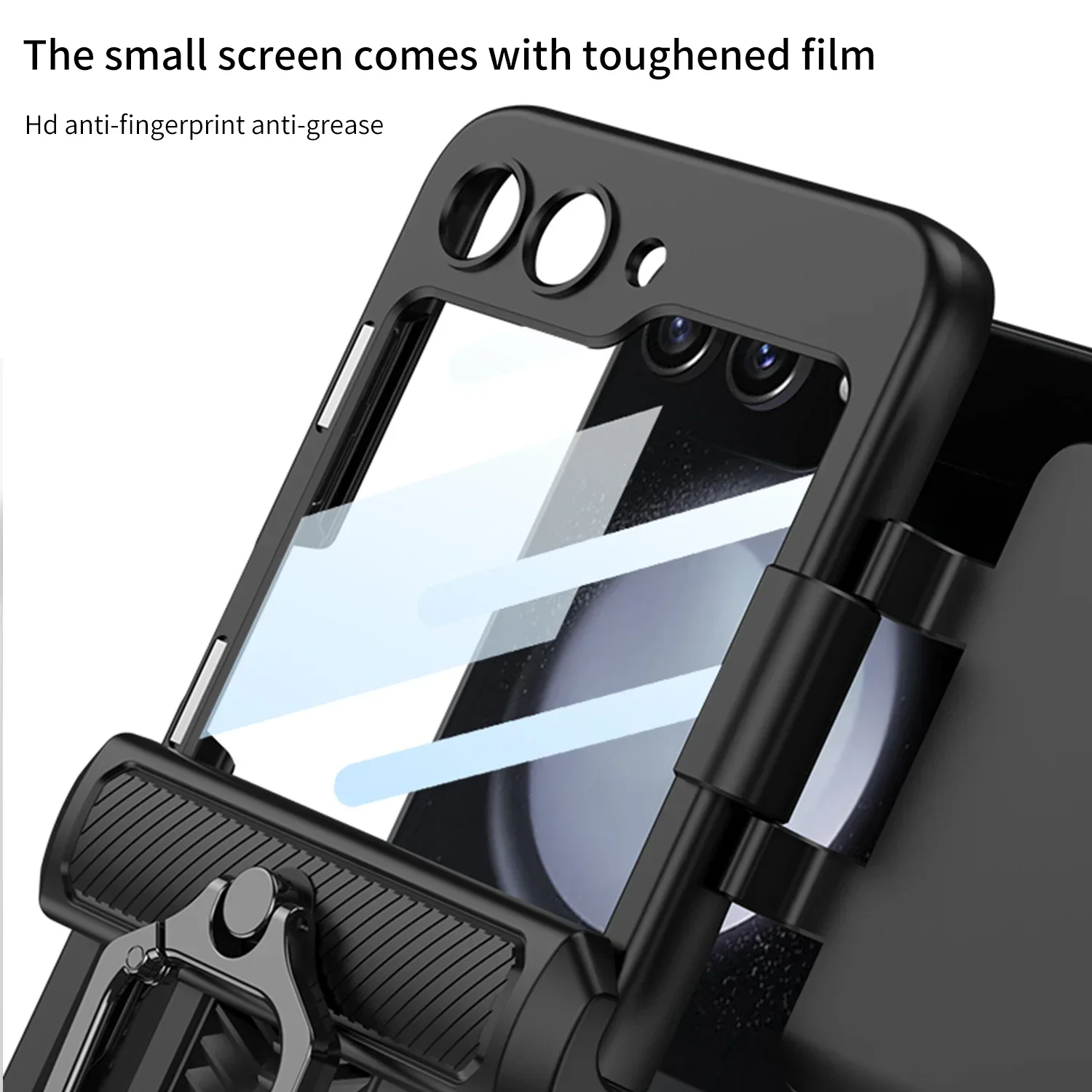 For Samsung Galaxy Z Flip 5 Case Metal Ring Bracket Magnetic Hinge Lens Film All-inclusive Folding Protect Shockproof Hard Cover