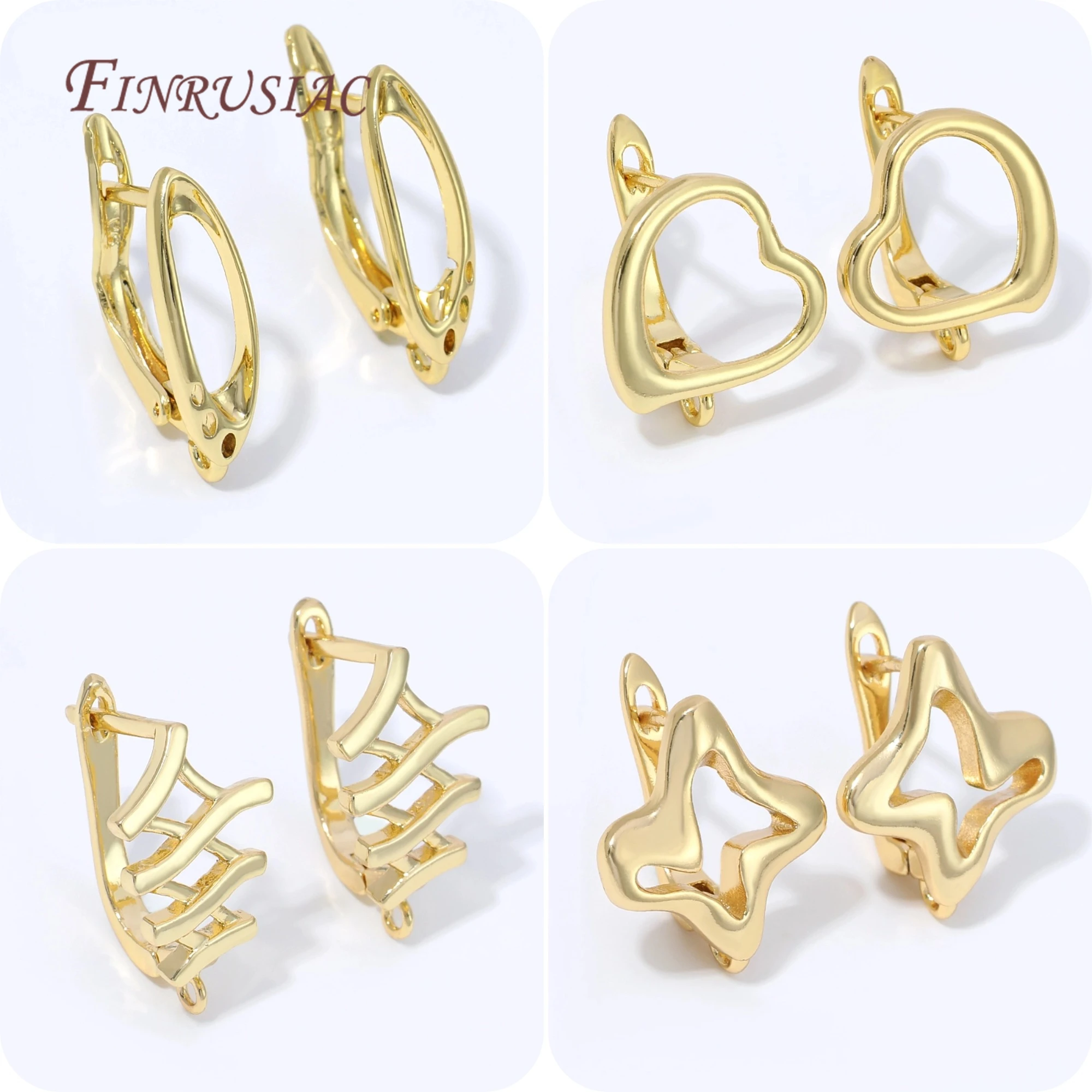 18K Gold Plated Hollow Heart Star Oval Earring Clasps Findings,Ear Wire Hooks with Loop,DIY Handmade Earrings Making Accessories