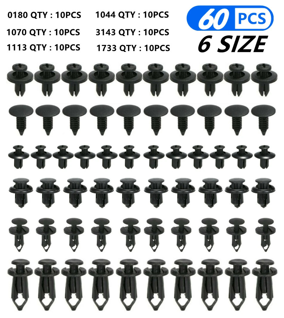 6 مقاسات 60 قطعة مشابك تثبيت تلقائية لـ Daihatsu Yrv Scion Venza Datsun Sirion Terios Serion On-Do