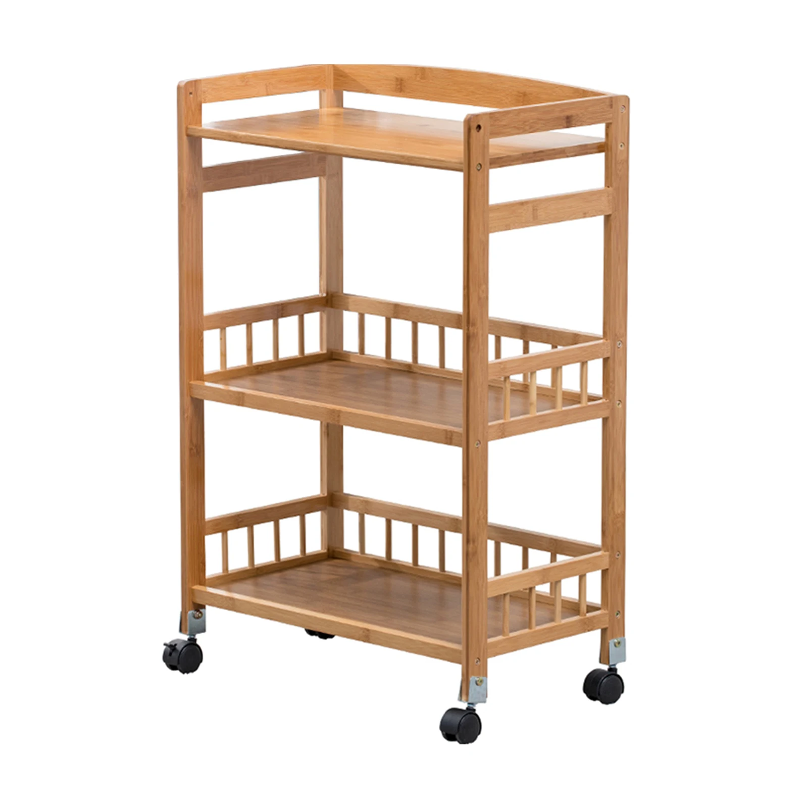 

3-Tier Kitchen Serving Cart Mobile Rolling Bar Cart with 4 Wheel Kitchen Island Liquor Cart with Basket Wood Storage Shelves