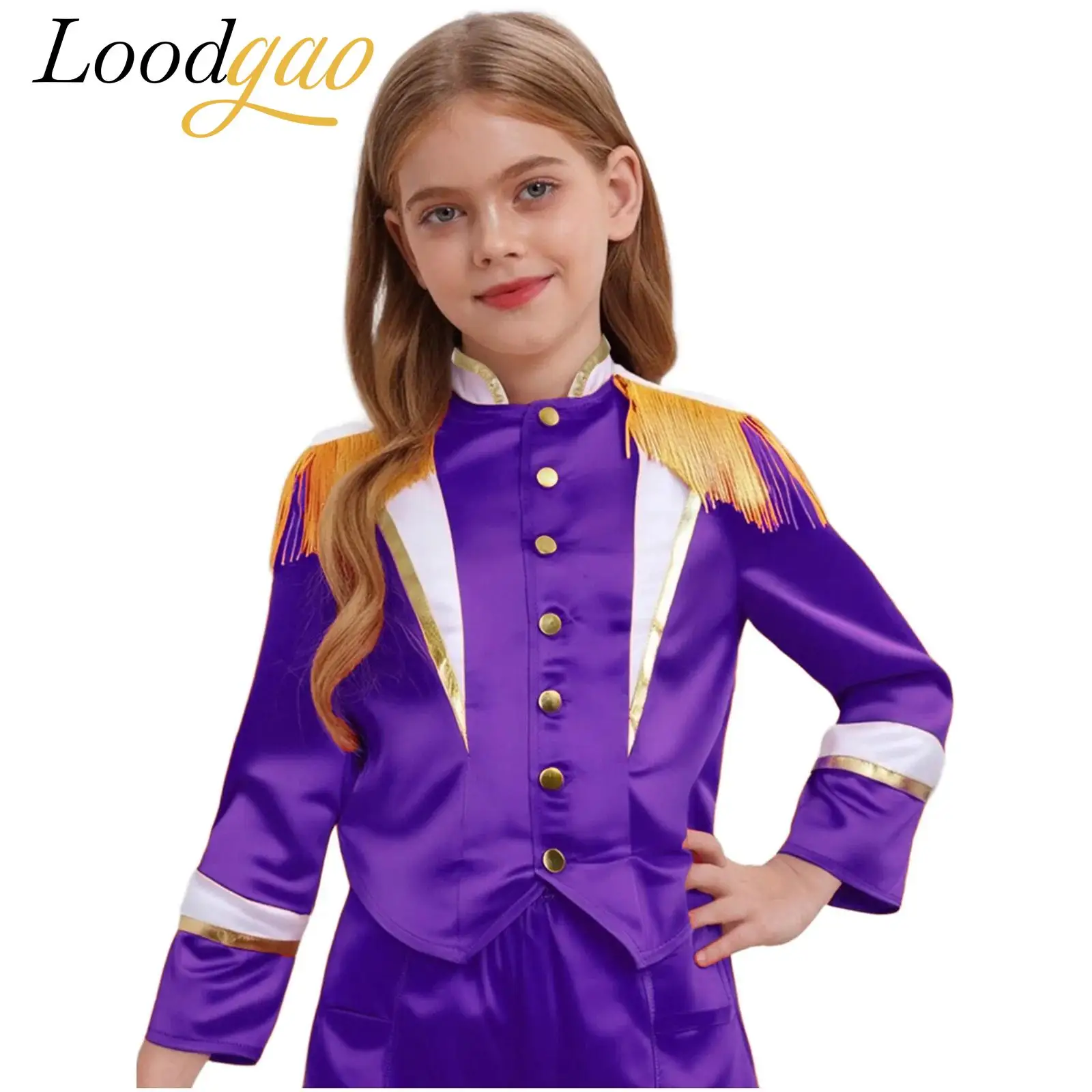 

Kids Boys Girls Guard Uniform Tops Coats Outerwear Showman Costume for Stage Performance Christmas Drum Major Marching Band Wear