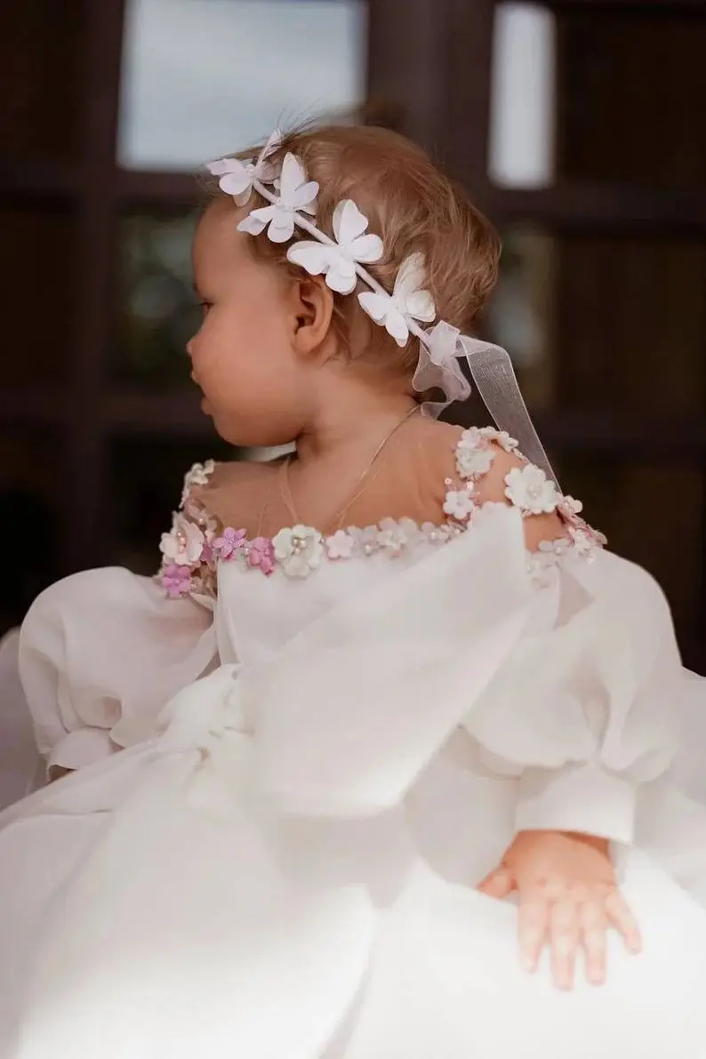 Girls' Organza Tutu com flores, Vestido de aniversário, Bebê, Princesas, Tutu, Flower Girl