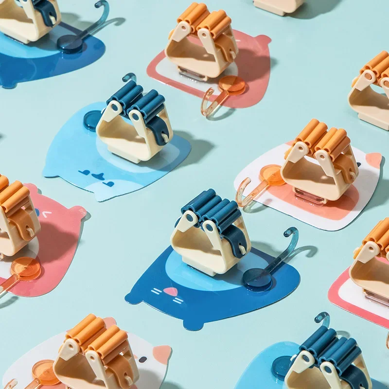 Wall Mounted Hooks Mop Organizer Holder Adhesive Cute Cat Multi-Purpose Room Hanger Strong Hooks Kitchen Bathroom Broom Clip