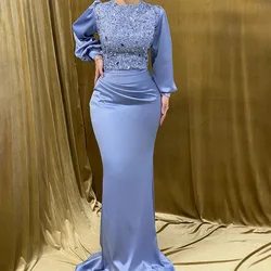 Elegant Muslim Evening Dresses Long Sleeves Mermaid Turkish Kaftan Dress Sequins Special Occasion Formal Dresses for Women