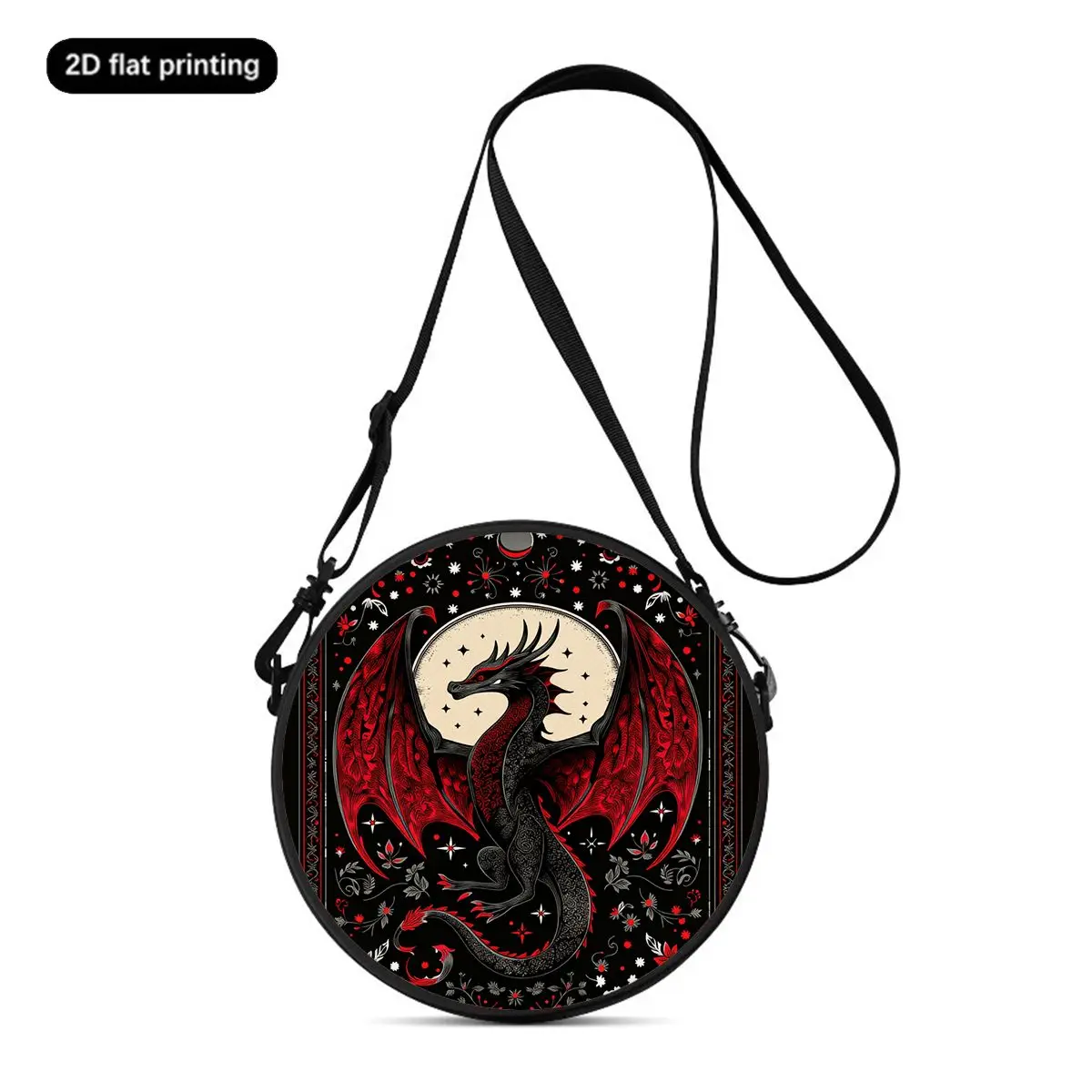 Dinosaur Print Round Shoulder Bag Casual Messenger Bag for Woman Best Gifts 2D Flat Casual Daily Crossbody Bag