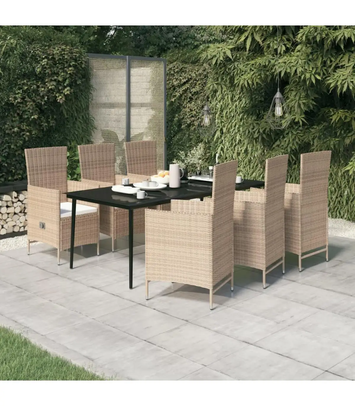 Garden sets garden dining set 7 pieces with beige cushions