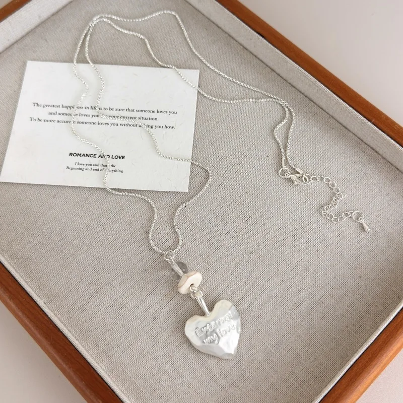 Necklace Brushed Matte Silver Pendant with Star Heart Flower Design Refined Sophisticated Women Chic Daily Accessory