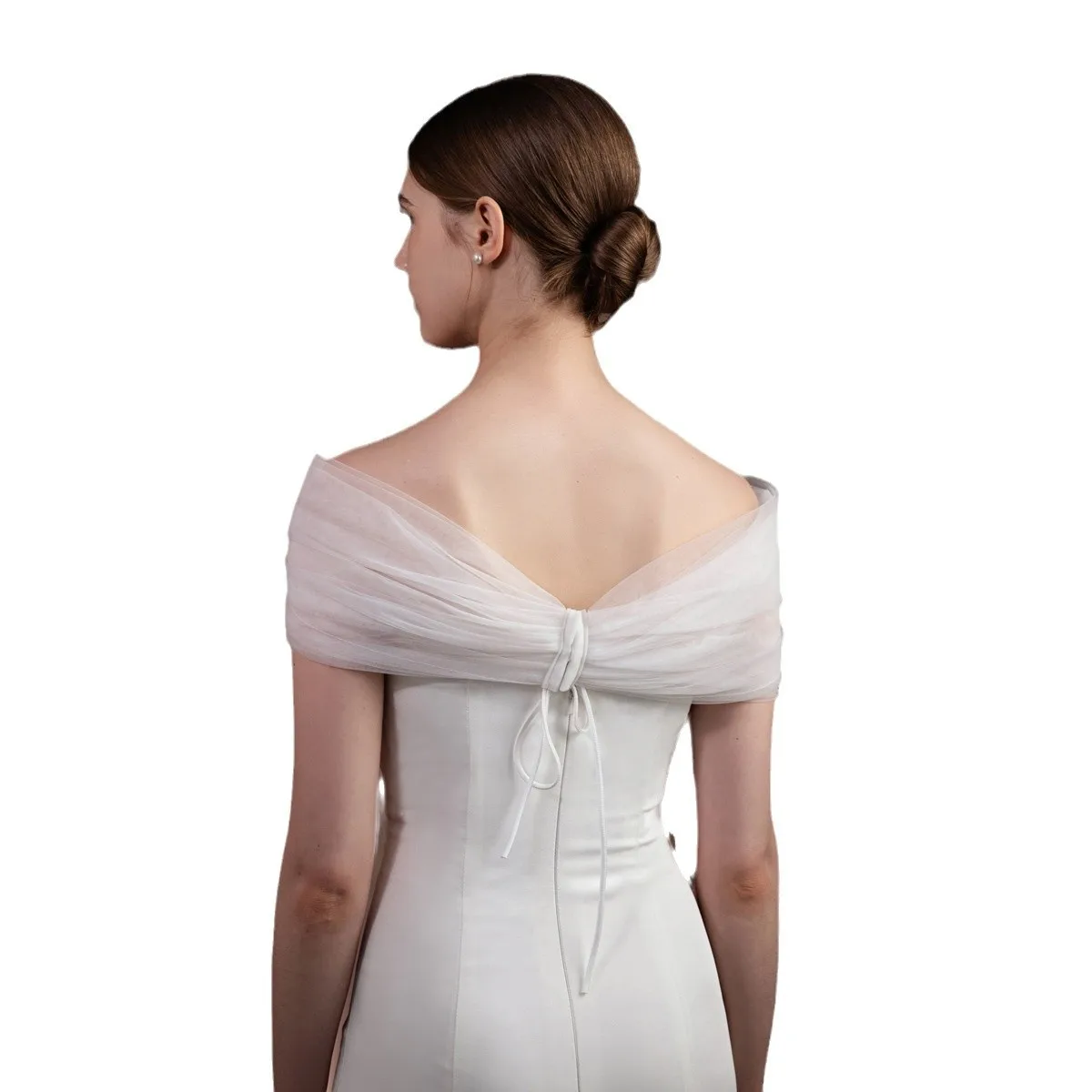 SLBRIDAL Eleganter Weißer Schlichter Blumen-Brautschal Hochzeitscape Schleier Hochzeitszubehör für Braut Hochzeit Damen – Detail 6