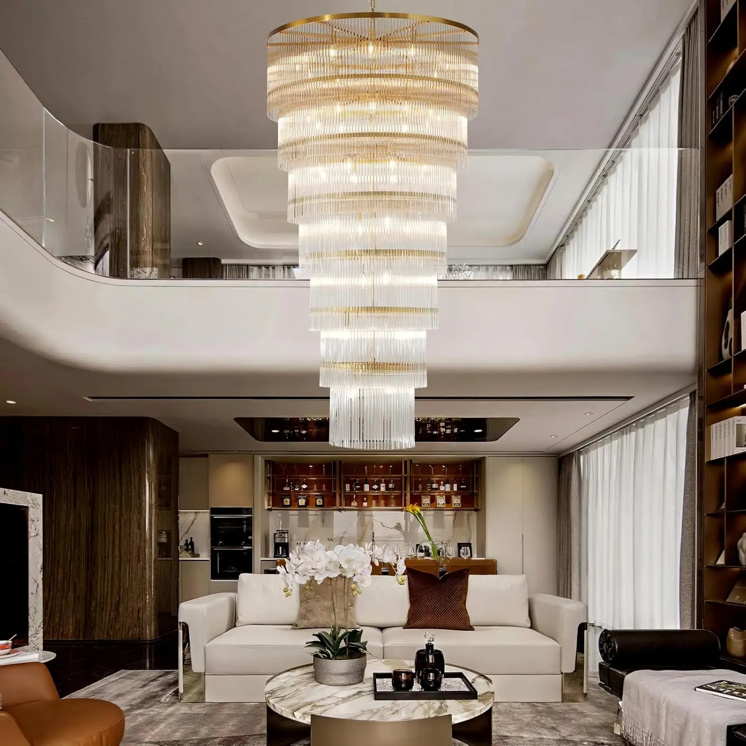 Glass Hanging Chandelier For Loft High Ceiling Long Staircase Chandelier, Large Crystal Chandeliers For  Entryway Foyer Stairway