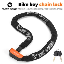 WEST BIKING Bicycle Chain Lock MTB Road Bike Safety Chain Lock With 2 Keys Outdoor Cycling Anti-theft Bicycle Lock for Scooter