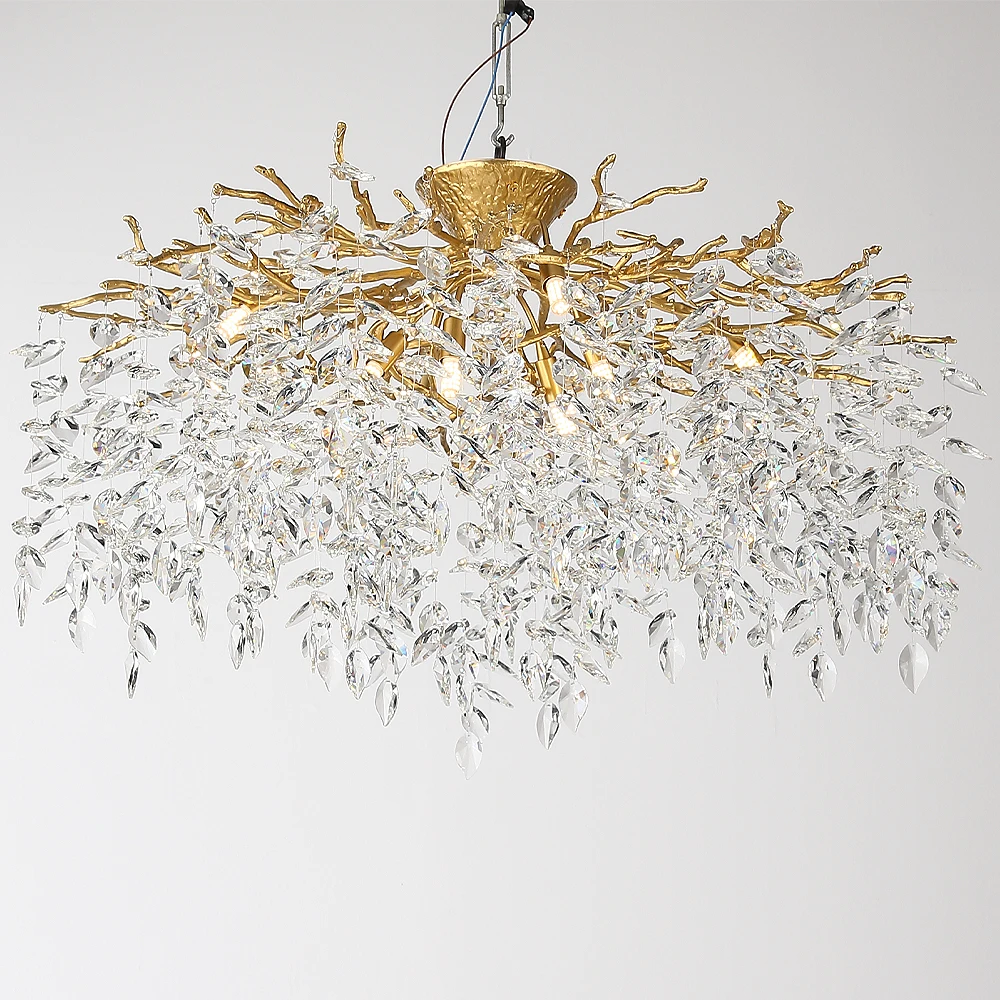 Round Crystal Ceiling Branch Chandelier For Bedroom Lounge Dining Living Room Kitchen Table Modern Gold Tree Branches Chandelier