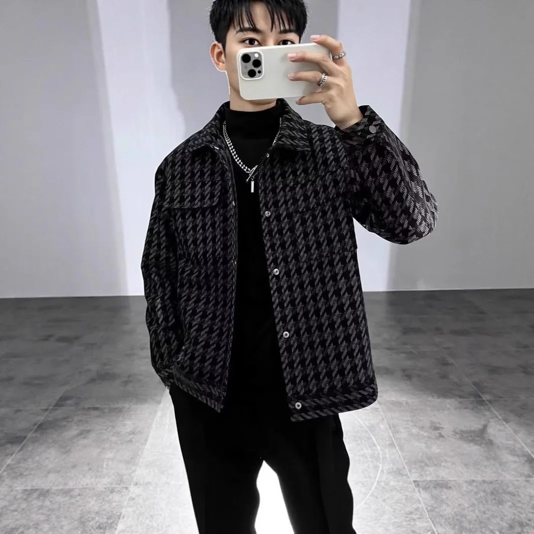 

Slim Fit Cotton Added Men's Jaet Spring Autumn High End Faion Brand New Plaid Collar up Men's Coat Chinese Production