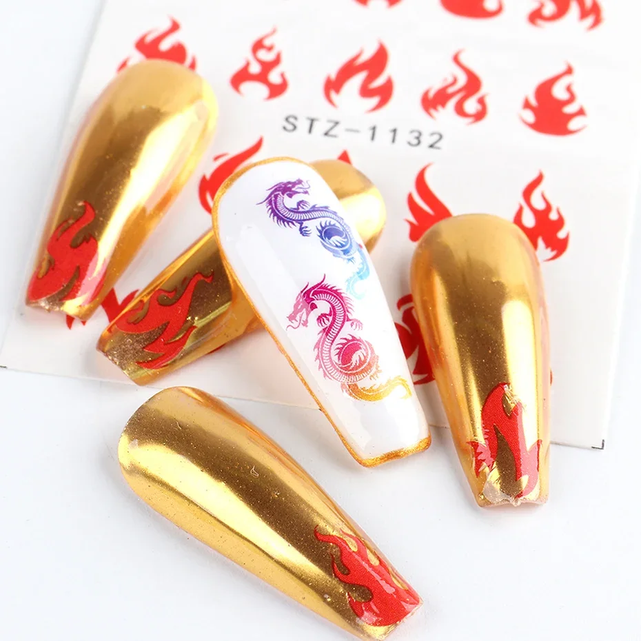 Dragon Snake Nail Sticker Chinese Style Nail Water Transfer Slider Abstract New Year Character Decal Manicure SASTZ1114-1137-1.