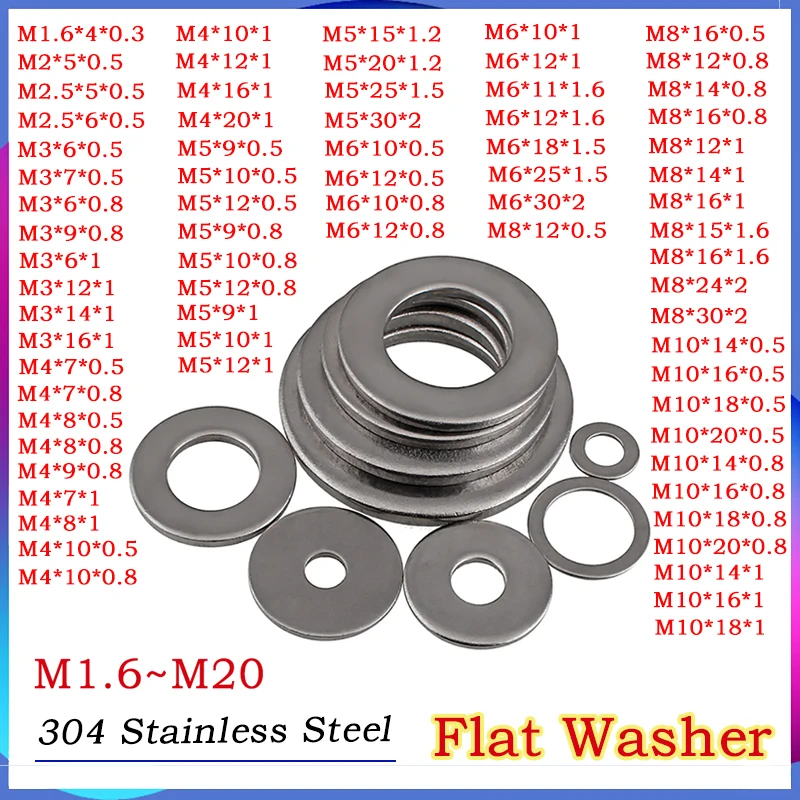 

1~300pcs 304 Stainless Steel O-type Flat Washer Flat Washer Plain Gasket Round Sealing Gasket for Screw Bolt M1.6~M30 OD 4-40mm