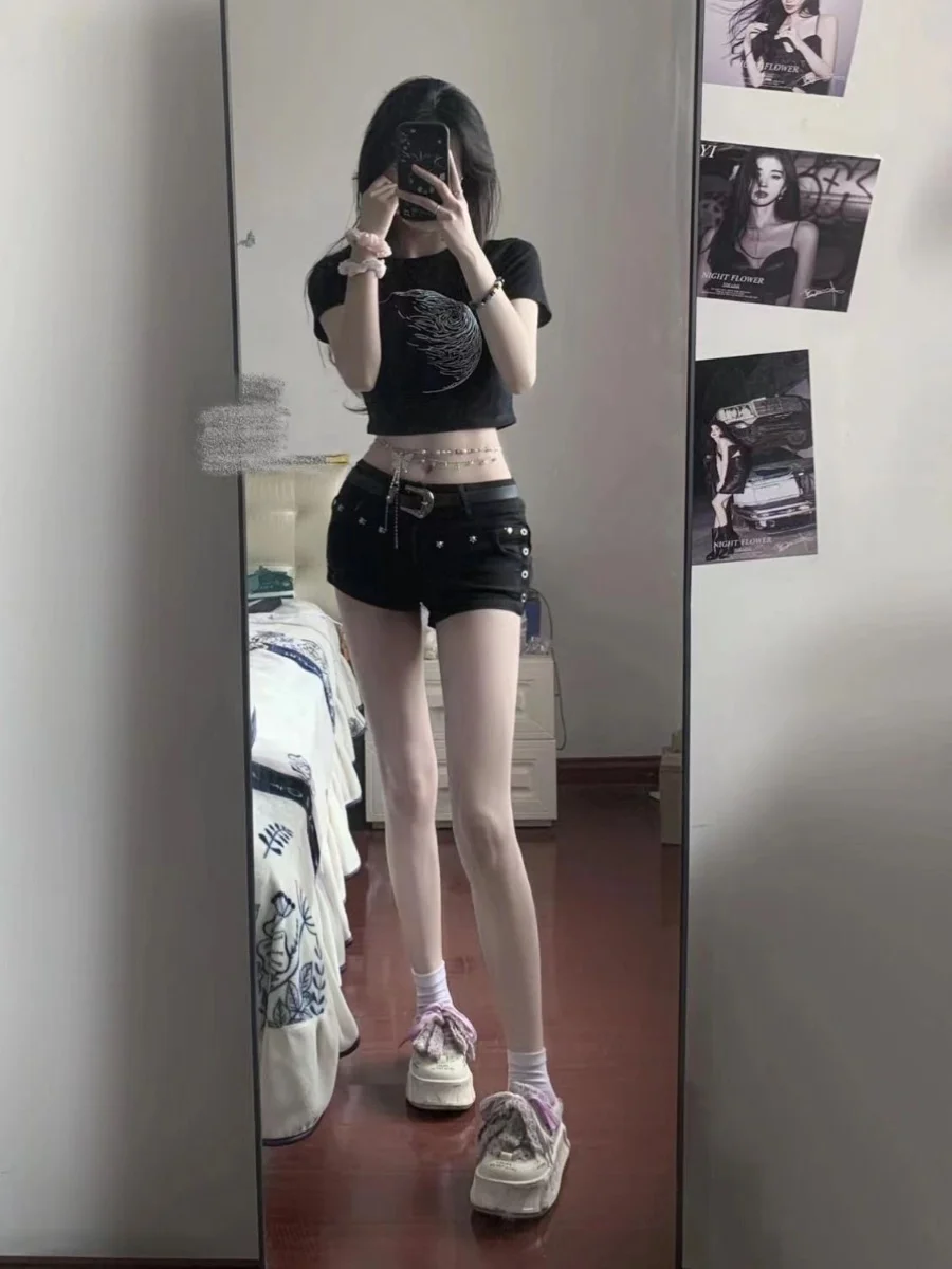 Bla Spicy Girl ort orts Damskie Letnie Nowości Sle 2024 Wyszczuplające Krótkie Spodenki z Niskim Stanem w Stylu Amerykańskim Sle Hot Pants Modne Bawełniane Elastyczne...