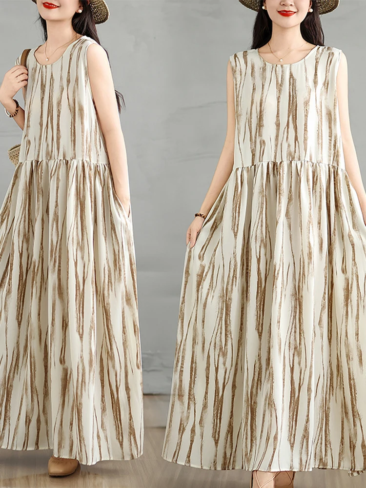 Faionable Loose Floral Print Sweet Vest Dr Summer Slimming Long Dr Cover Belly A-Line Retro Sle Women's Dr