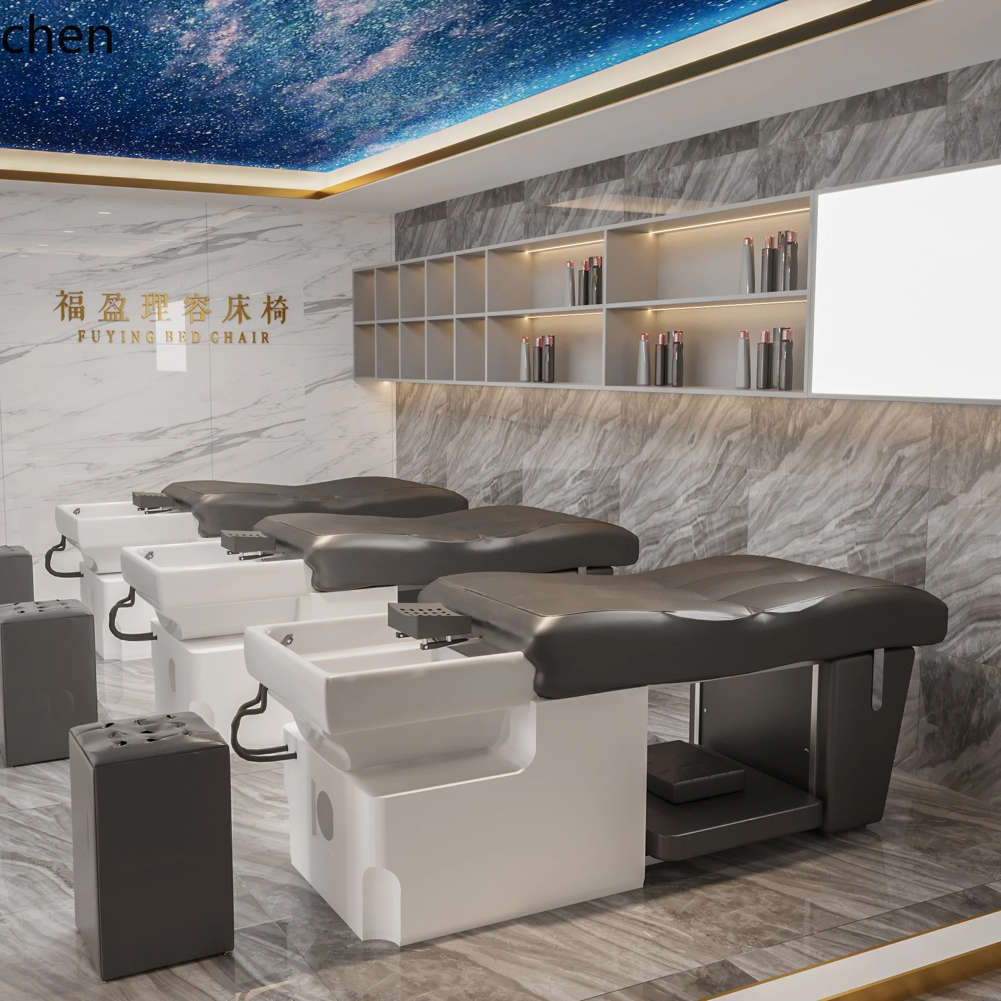 HXL ceramic basin hair salon special flat massage shampoo bed