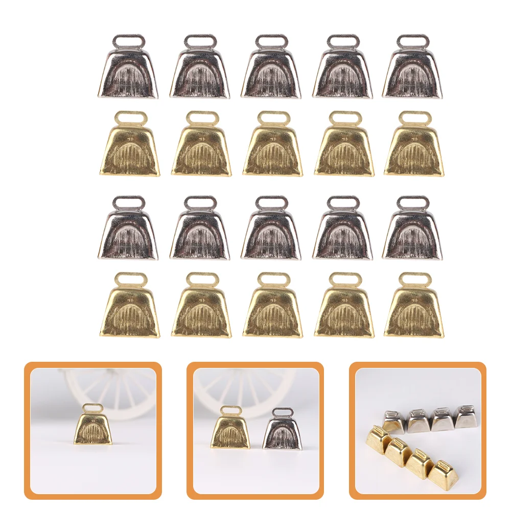 20 Pcs Quartet Cowbell Shape Pendants Christmas Adornments Pet Bells Hanging Ball for Tree Gold Decor Decorations