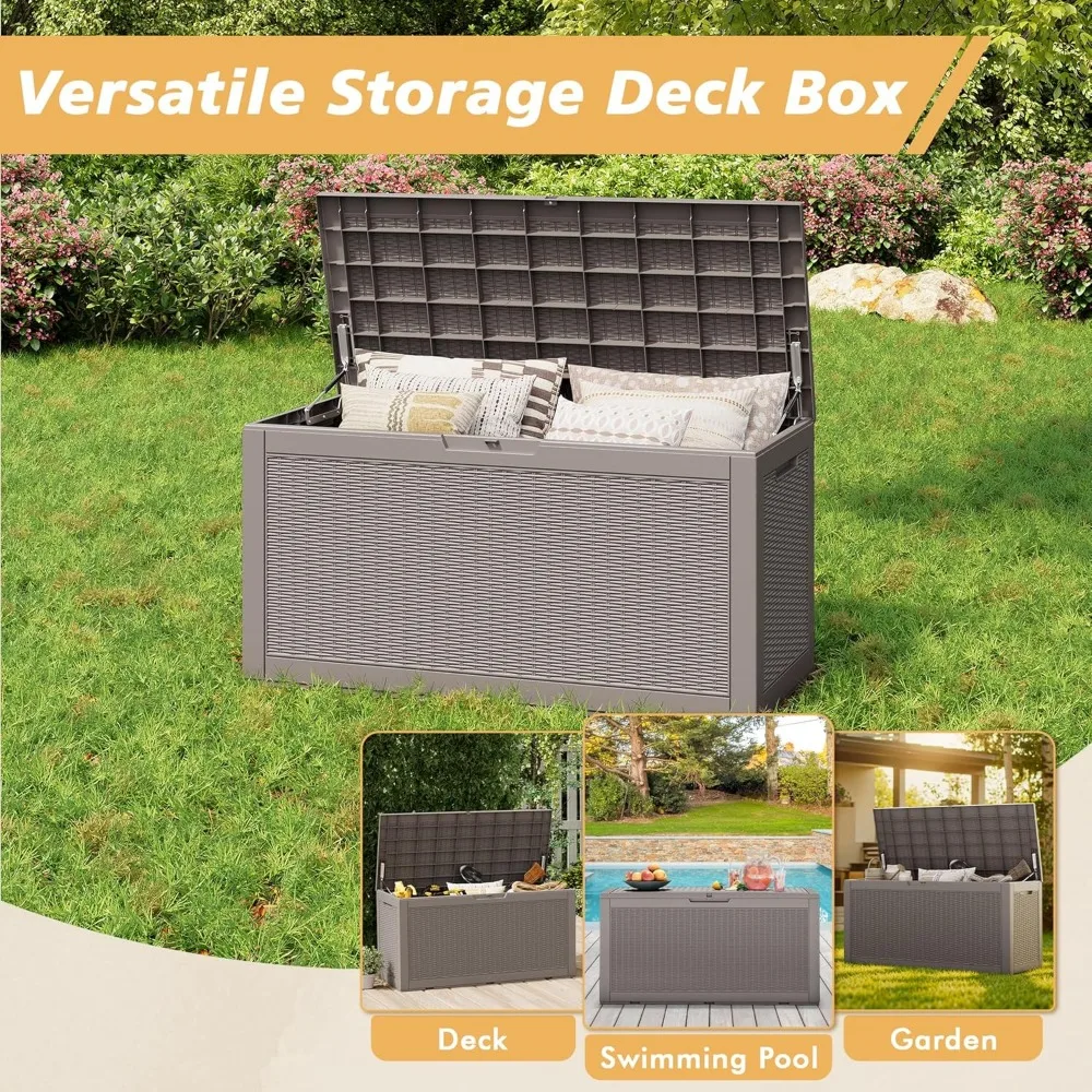 صندوق تخزين راتينج خارجي مقاوم للماء لأثاث الفناء وأدوات الحدائق ومستلزمات حمام السباحة - متين ومقاوم للأشعة فوق البنفسجية ومقاوم للعوامل الجوية