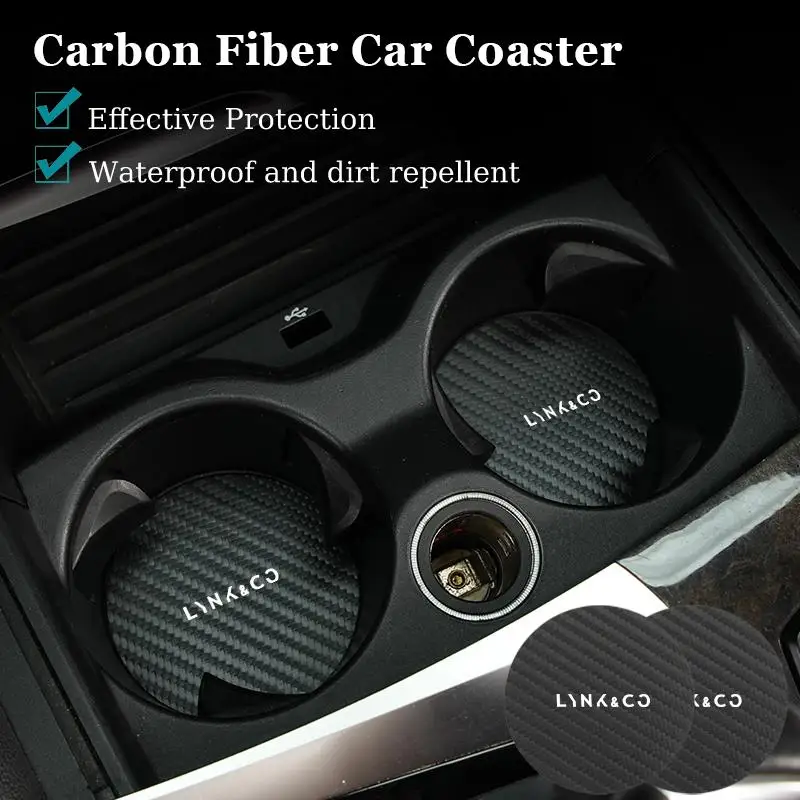 

2Pcs Car Carbon Leather Water Cup Pad Anti-noise Coaster For LYNK&CO 01 02 03+ 05 06 09 PHEV 09 MHEV