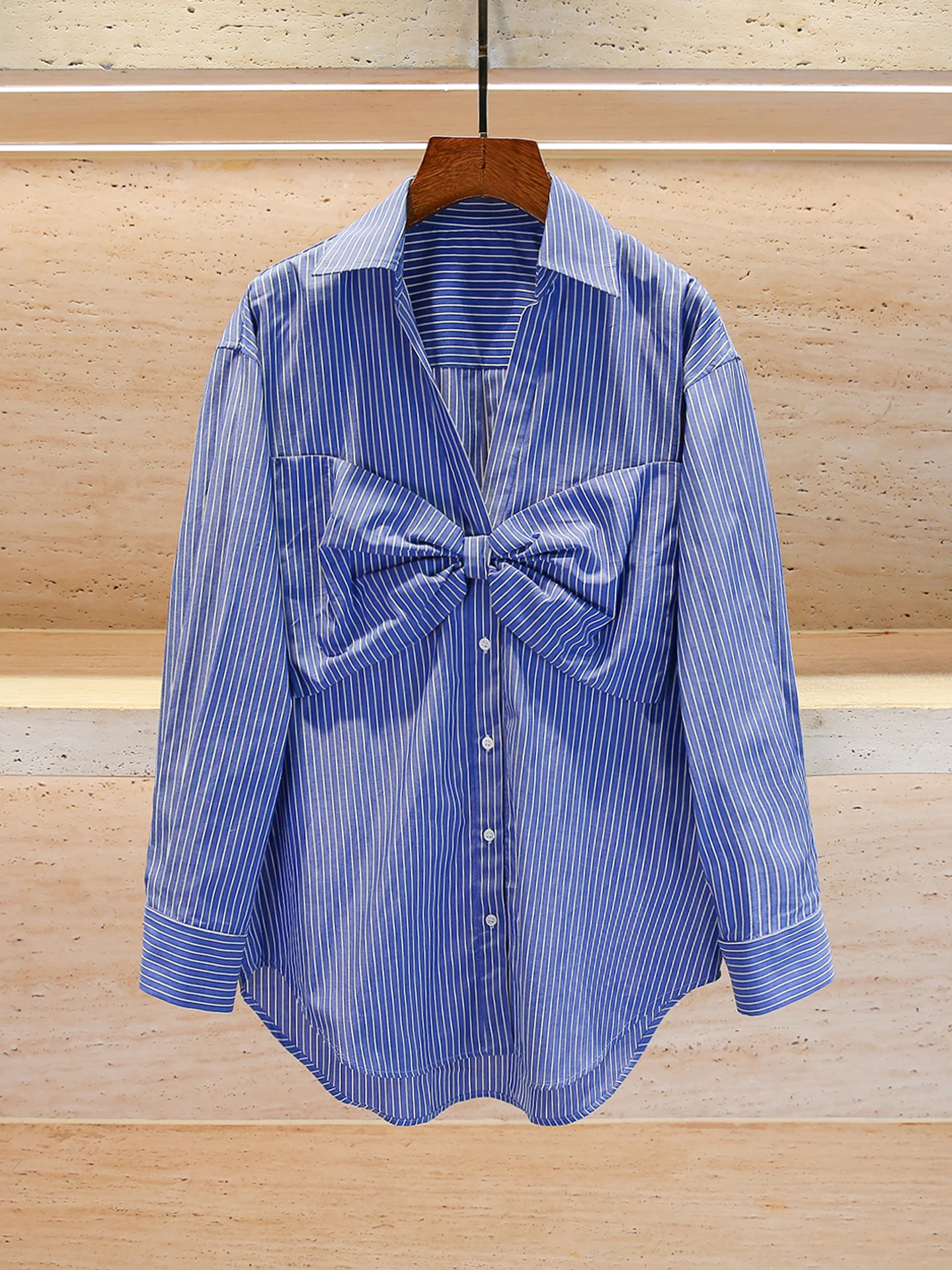 

S Home South Oil High End Women's Loose Striped irt Autumn College Sle Knot Top Ladies Premium Faion Clothing