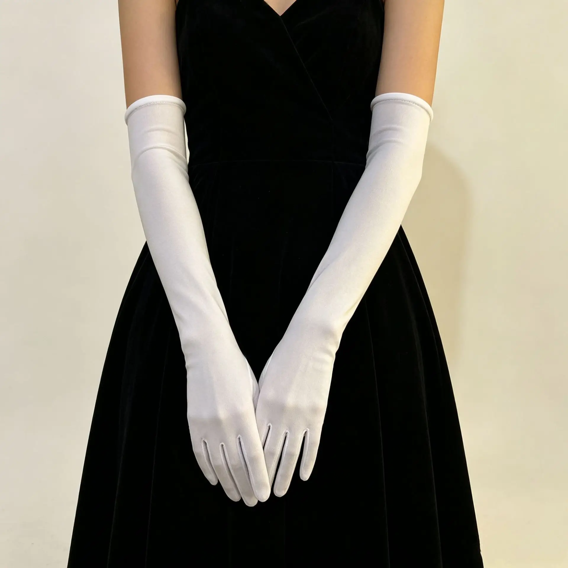 Gloves 45cm Long Milk Silk Stretch Solid Color Bridal Wedding Dress Stage Party Cosplay Photo Lightweight Comfortable