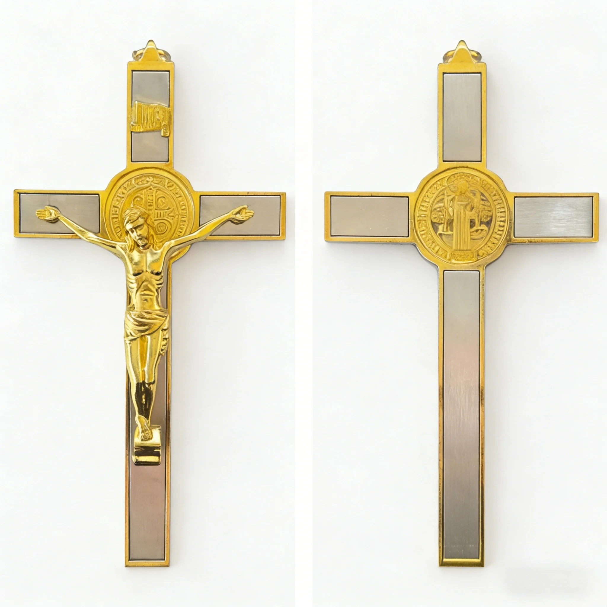 New2026 Traditional Two-Tone Catholic St Benedict Crucifix with INRI Engraving for Church Altar