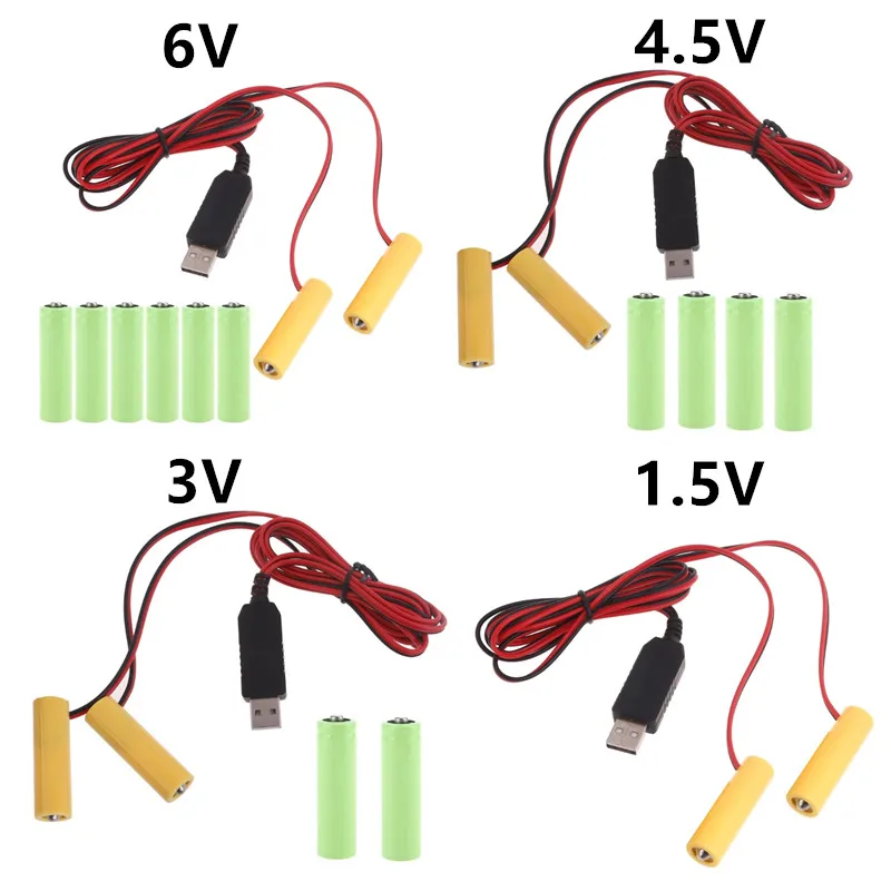 Uniwersalny eliminator baterii AA LR6 1,5 V/3 V/4,5 V/6 V 2 w 1 kabel zasilający USB wymień baterię AA