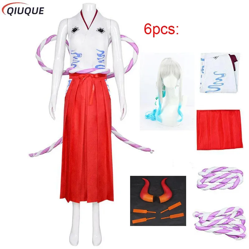 Kostum Cosplay Anime Yamato Wig Hiasan Kepala Wanita Kimono Horn Seragam Pesta Karnaval Halloween Pakaian Setelan Ir;l5