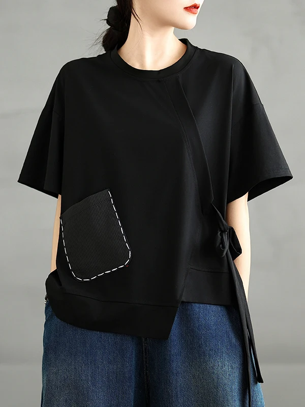 

2025 New Pure Cotton Short Sleeve T-Shirt Women Summer Loose Fit round Neck Maternity Top Color Base Shirt
