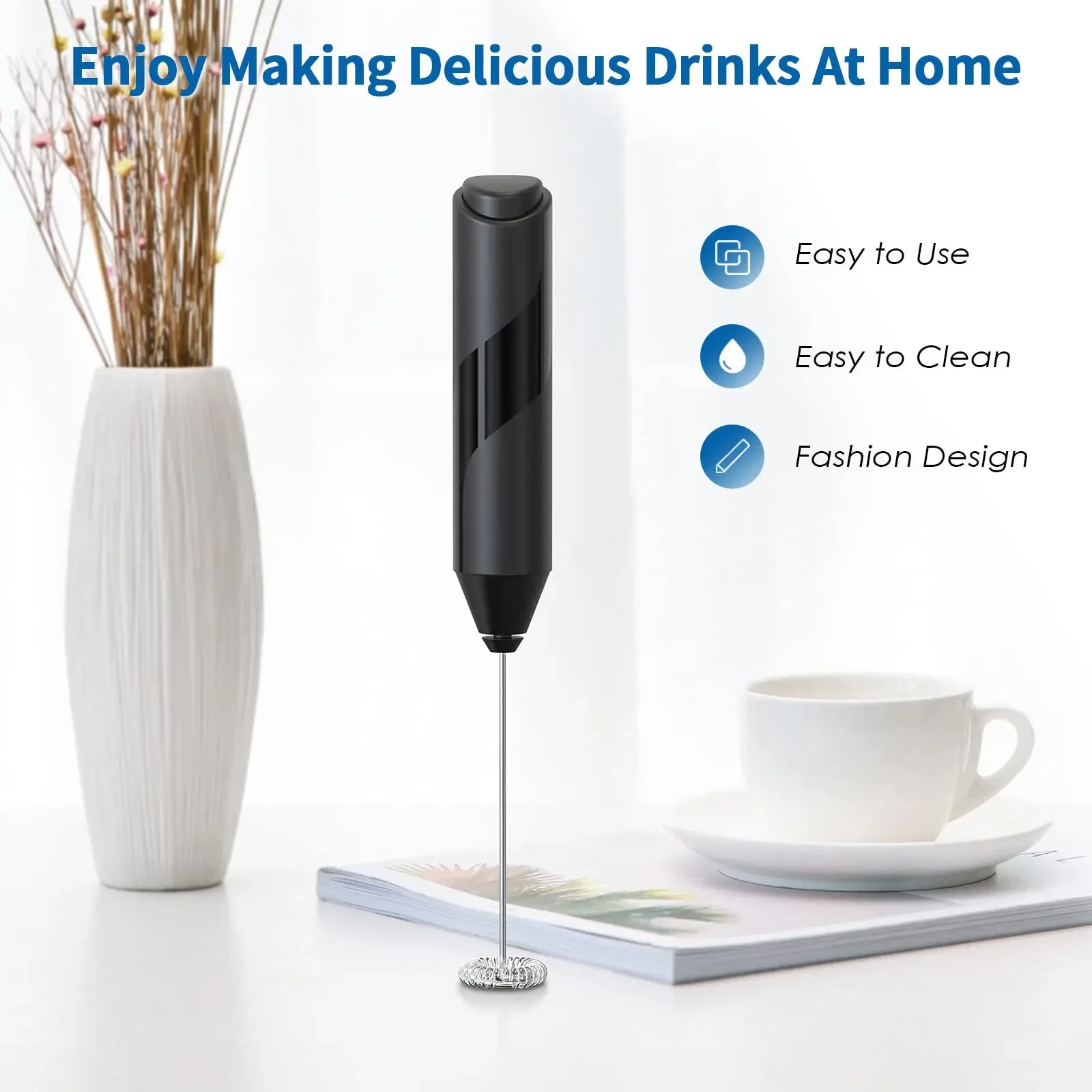 Electric Milk Frother Stick Portable Mini Drink Mixer Coffee Brush Battery Operated for Latte Matcha Tea Cappuccino