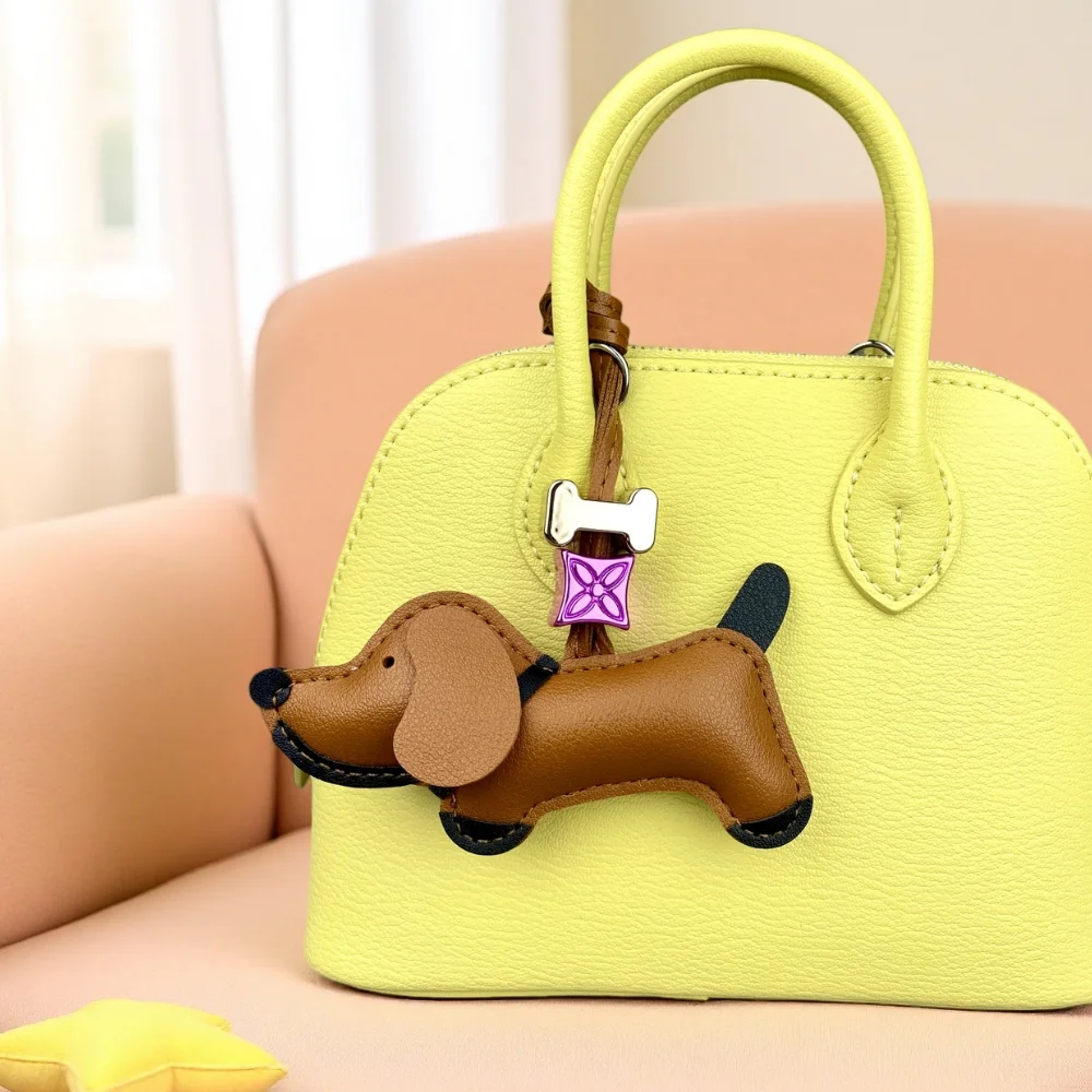 Cute Chubby PU Leather Dog Keychain/Bag Charm -Puppy Charm with Beads for Bag, Healing & Stylish Gift/Perfect Bag Accessory