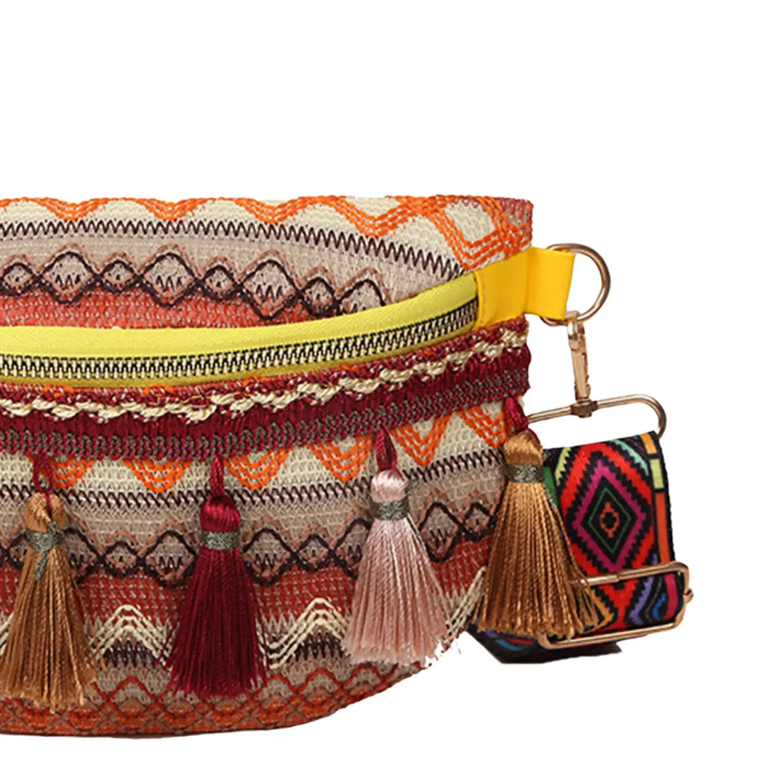 Ethnic Style Belt Bag with Fringe for Women Men Bohemian Woven Waist Pack Adjustable Strap Crossbody Shoulder Purse